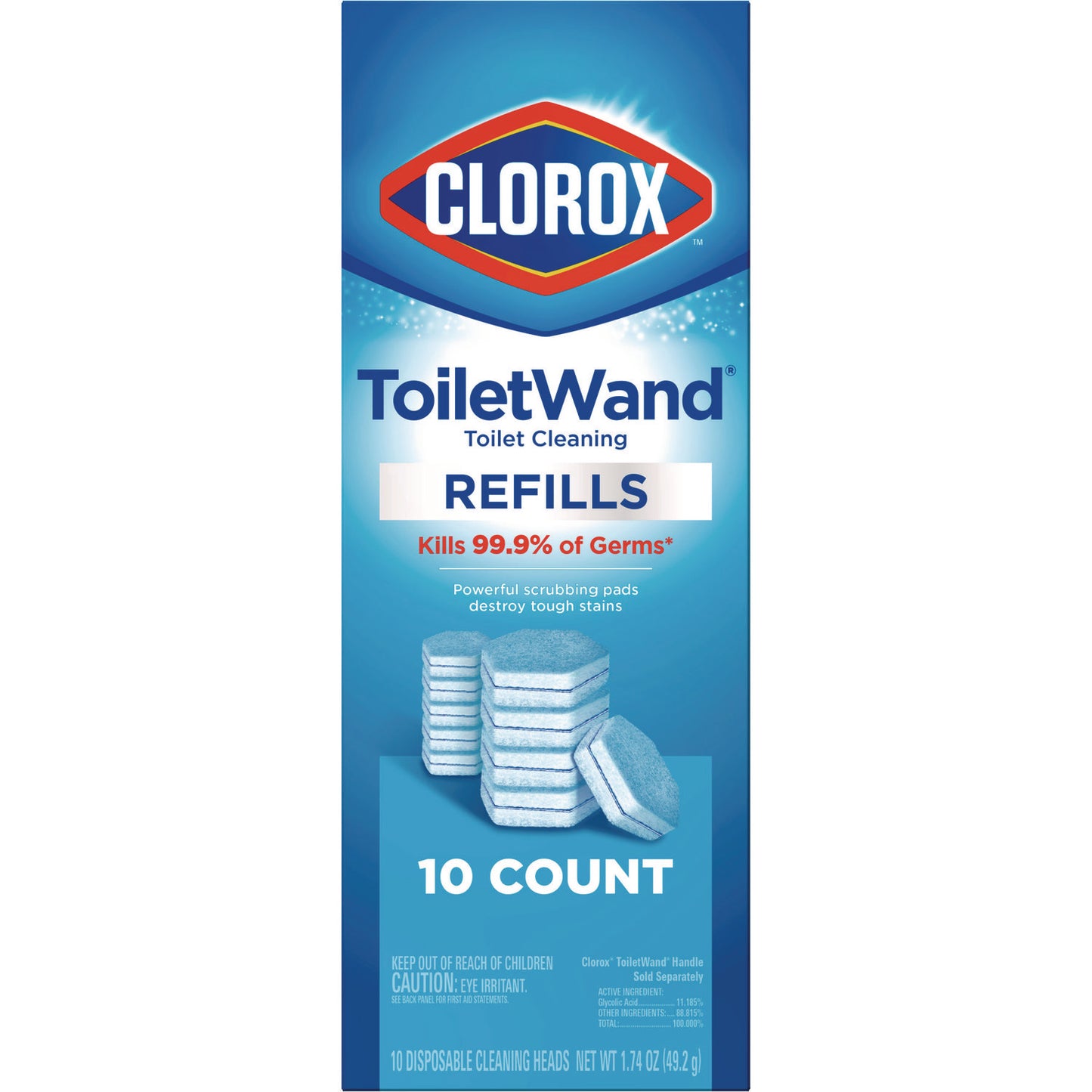 Clorox Disinfecting ToiletWand Refill Heads, Blue/White, 10/Pack, 6 Packs/Carton (31620)