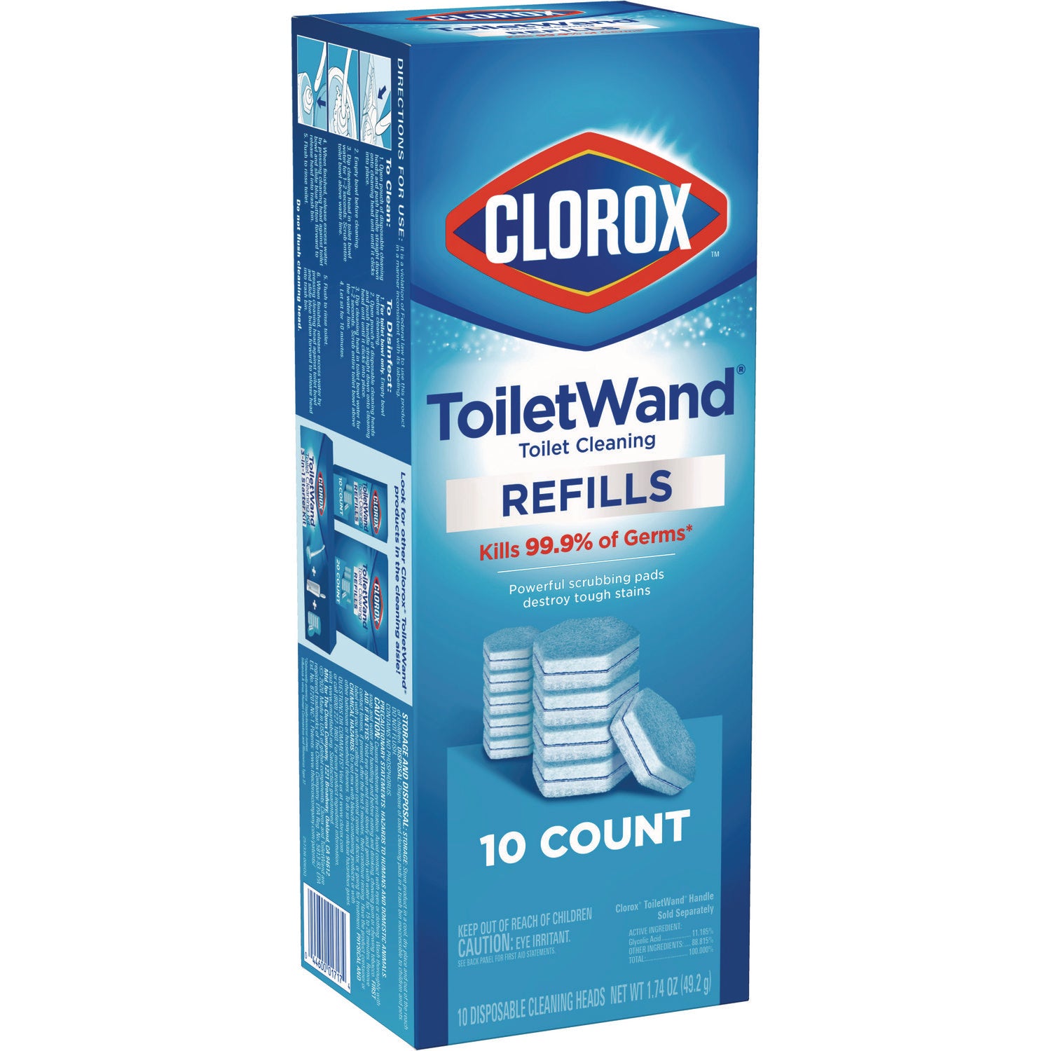 Clorox Disinfecting ToiletWand Refill Heads, Blue/White, 10/Pack, 6 Packs/Carton (31620)