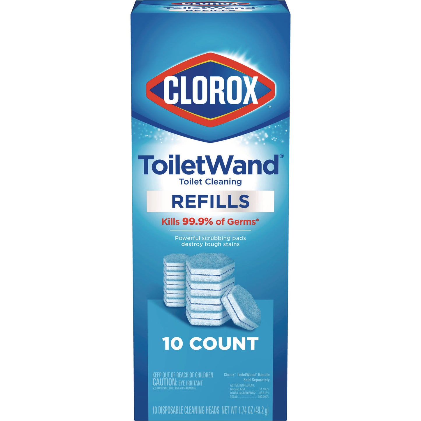 Clorox Disinfecting ToiletWand Refill Heads, Blue/White, 10/Pack, 6 Packs/Carton (31620)