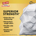 Glad ForceFlex MaxStrength Tall Kitchen Drawstring Trash Bags, 13 gal, Fresh Clean Scent, 24" x 28", White, 34/Box, 6 Boxes/CT (70320)