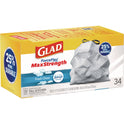 Glad ForceFlex MaxStrength Tall Kitchen Drawstring Trash Bags, 13 gal, Fresh Clean Scent, 24" x 28", White, 34/Box, 6 Boxes/CT (70320)