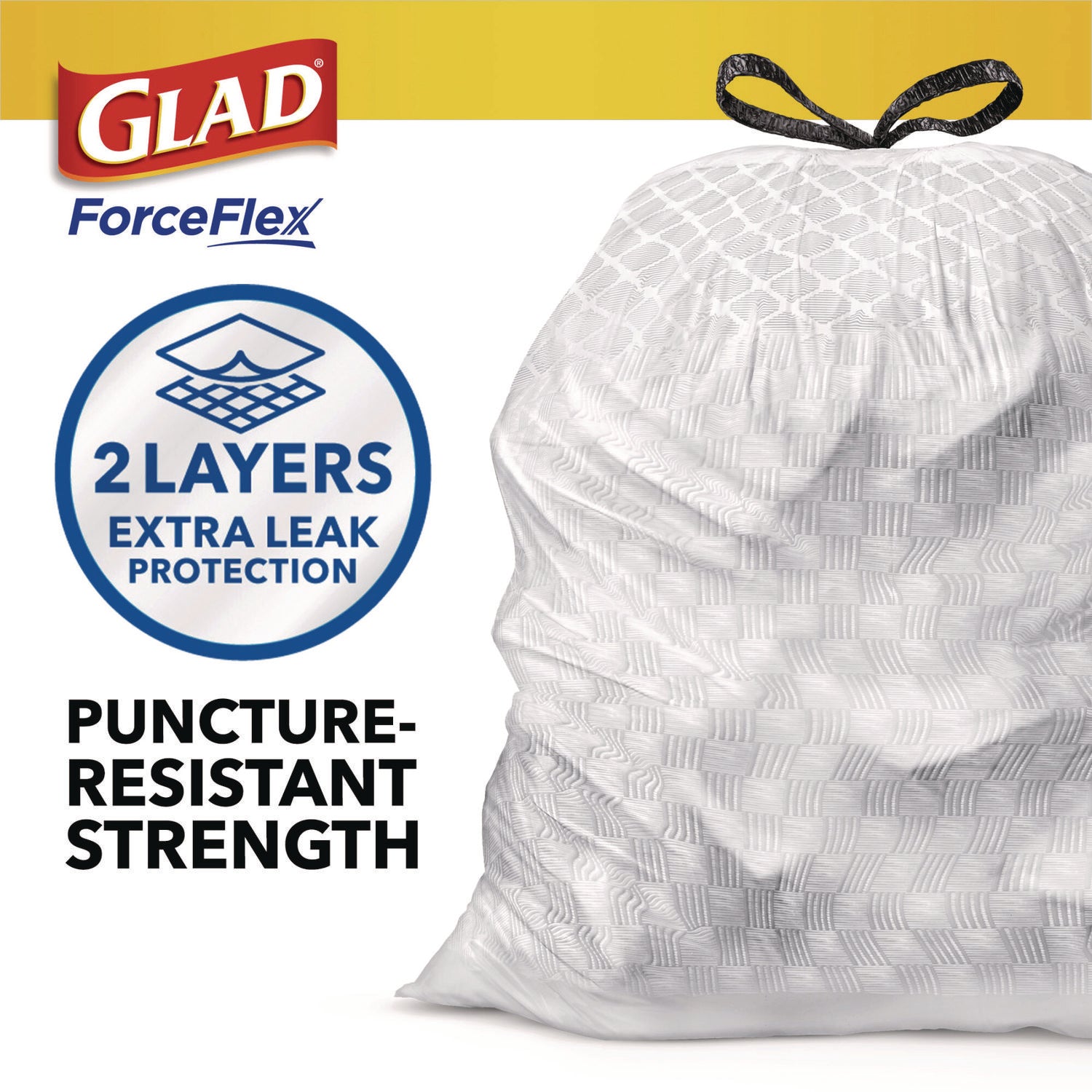 Glad ForceFlex Kitchen Drawstring Trash Bags, 13 gal, Fresh Clean Scent, 24" x 27.38", White, 80 Bags/Box, 3 Boxes/Carton (78899)