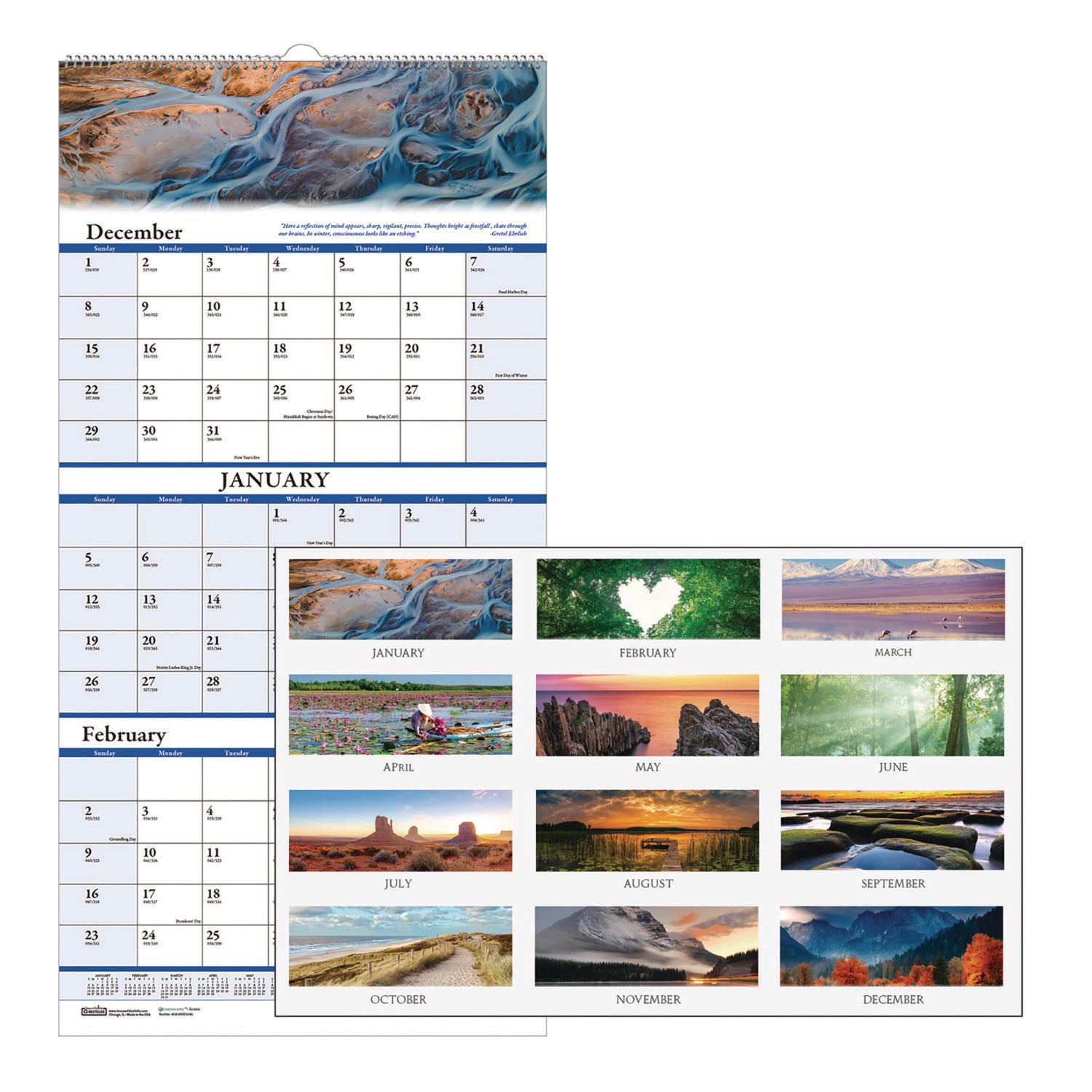 House of Doolittle Earthscapes Recycled 3-Month Vertical Wall Calendar, Scenic Photography, 8 x 17, White Sheets, 14-Month: Dec 2024 to Jan 2026 (3636)