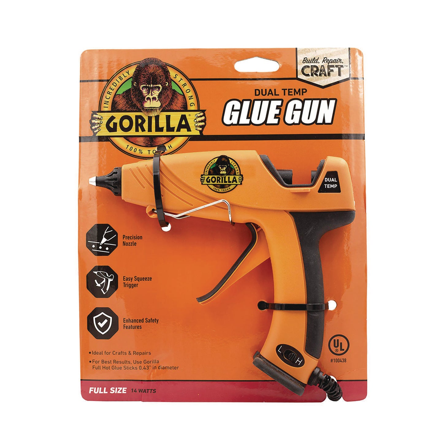 Gorilla Dual Temp Hot Glue Gun, Orange/Black (100424)