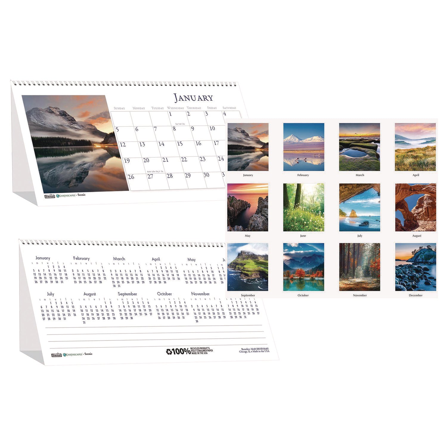 House of Doolittle Earthscapes Recycled Desk Tent Monthly Calendar, Scenic Photography, 8.5 x 4.5, White Sheets, 12-Month (Jan to Dec): 2025 (3649)