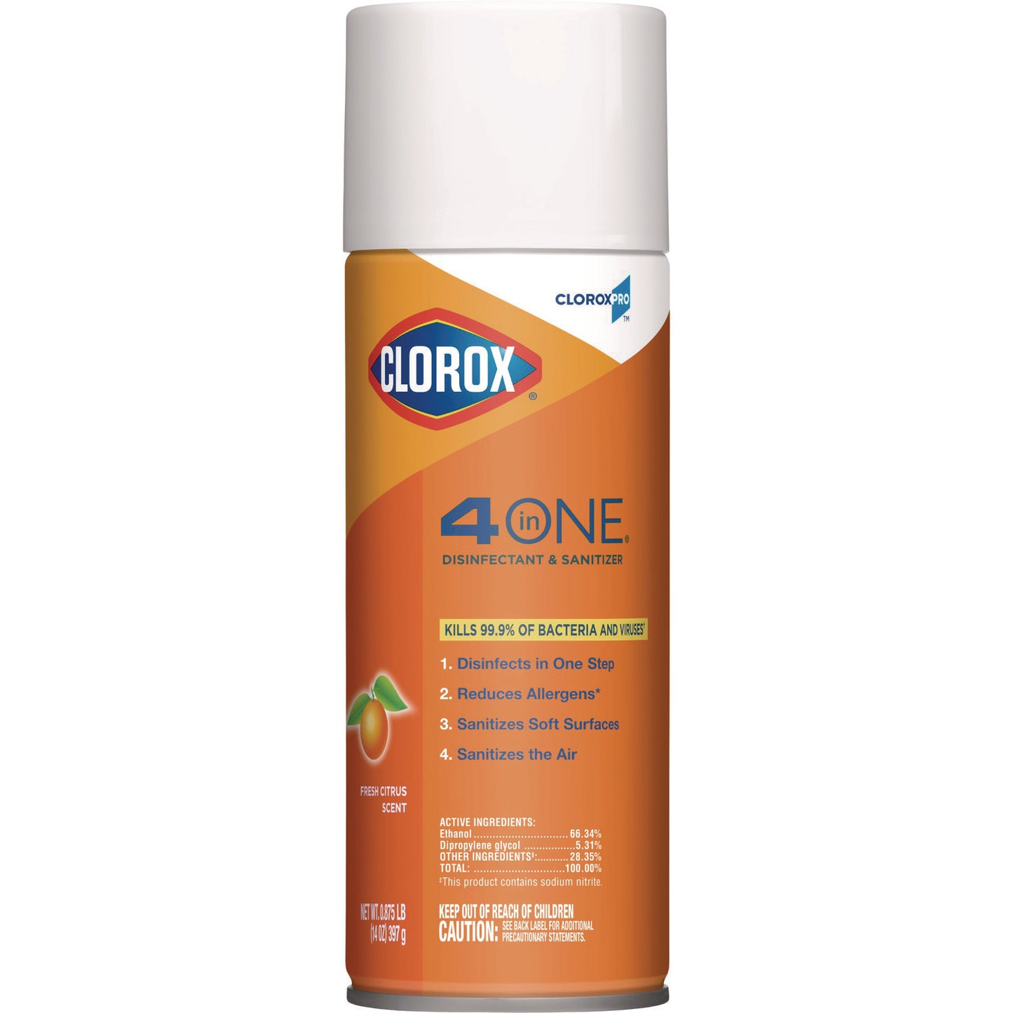 Clorox 4-in-One Disinfectant and Sanitizer, Citrus, 14 oz Aerosol Spray (31043)