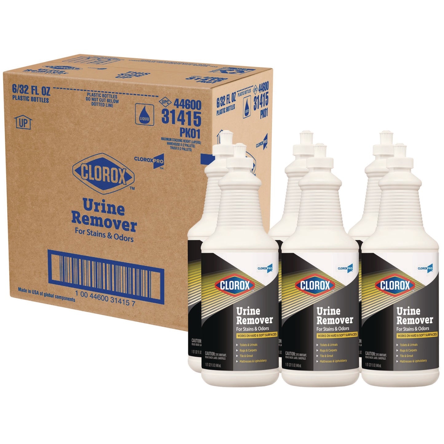 CloroxPro Urine Remover for Stains and Odors, 32 oz Pull top Bottle, 6/Carton (31415)