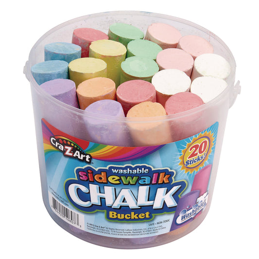 Cra-Z-Art Washable Sidewalk Jumbo Chalk in Storage Bucket with Lid and Handle, 12.63", 20 Assorted Colors (108076)