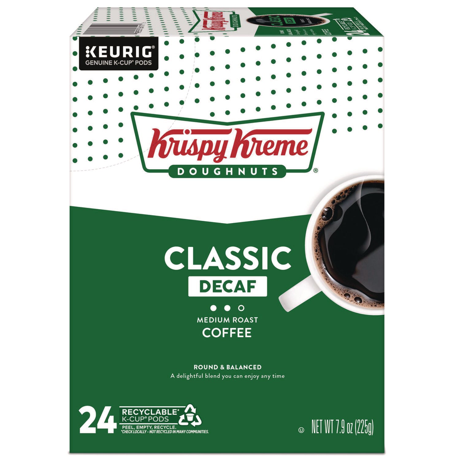 Krispy Kreme Doughnuts Classic Decaf Coffee K-Cups, Medium Roast, 24/Box (6111)