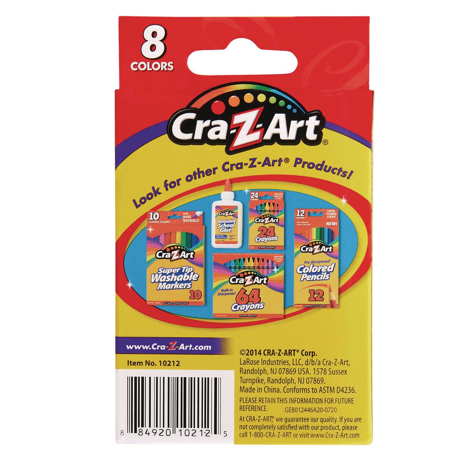 Cra-Z-Art Crayons, 8 Assorted Colors, 8/Pack (1021248)