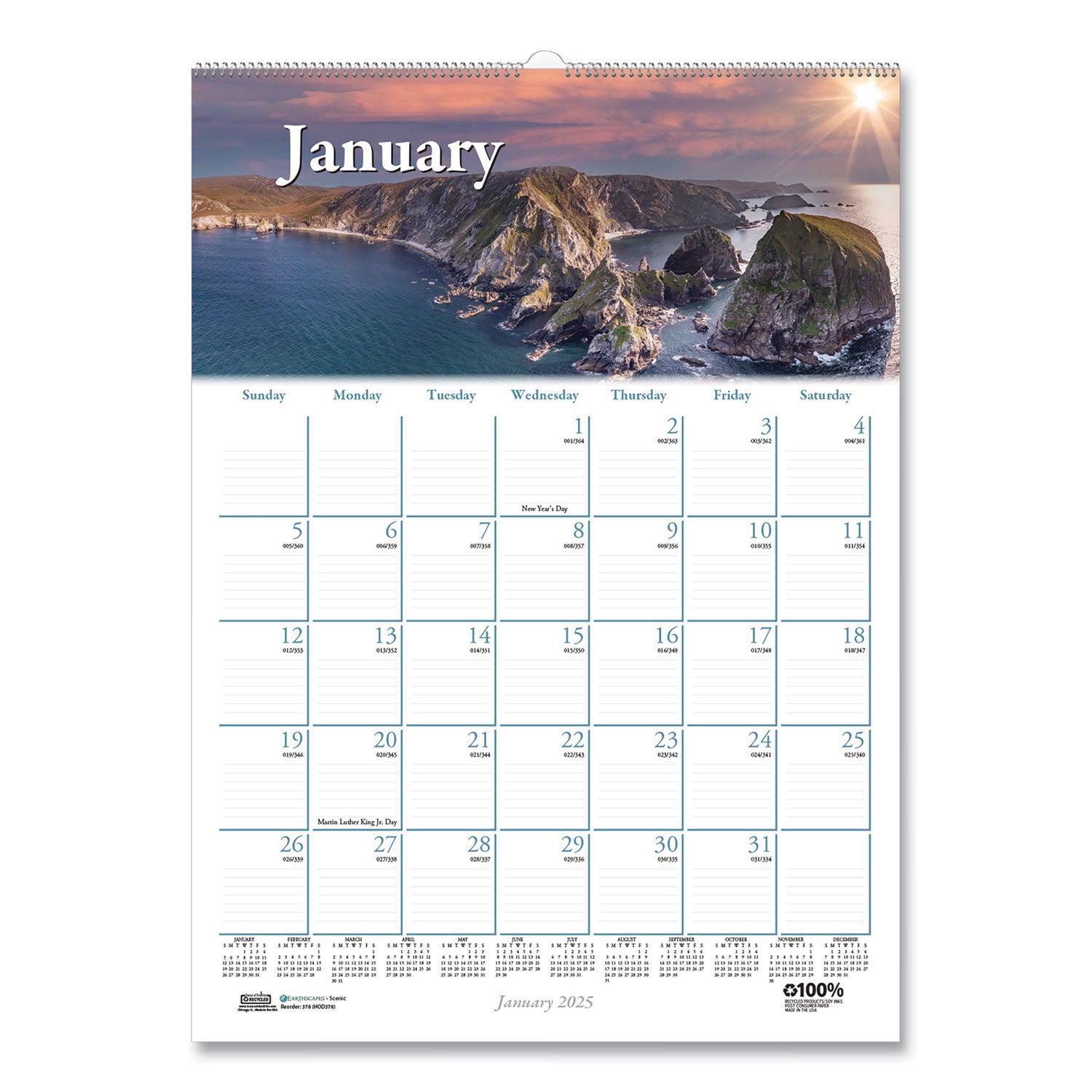 House of Doolittle Earthscapes Recycled Monthly Wall Calendar, Scenic Beauty Photography, 12 x 16.5, White Sheets, 12-Month (Jan-Dec): 2025 (378)