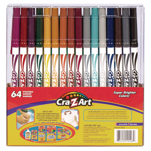 Cra-Z-Art Washable SuperTip Markers, Fine/Broad Bullet Tips, Assorted Colors, 64/Set (10128WM16)