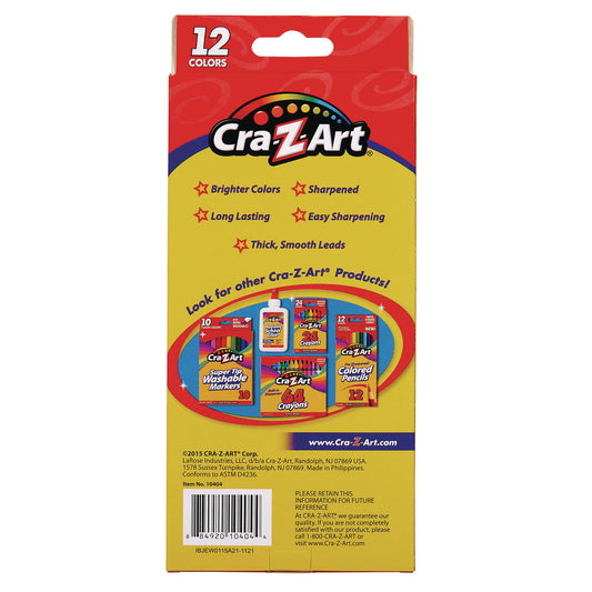 Cra-Z-Art Colored Pencils, 12 Assorted Lead and Barrel Colors, 12/Set (1040472)