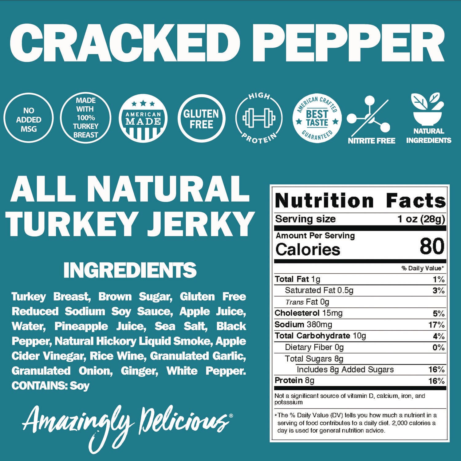 Field Trip Turkey Jerky, Cracked Pepper Turkey, 1 oz Bag, 12 Bags/Carton (FLD00508)