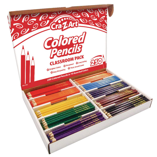 Cra-Z-Art Colored Pencils Classpack, 10 Assorted Lead and Barrel Colors, 10 Pencils/Set, 25 Sets/Carton (740011)