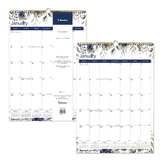 Blueline 12-Month Colorful Wall Calendar, Floral Artwork, 12 x 17, White Sheets, 12-Month (Jan to Dec): 2025 (C173128)