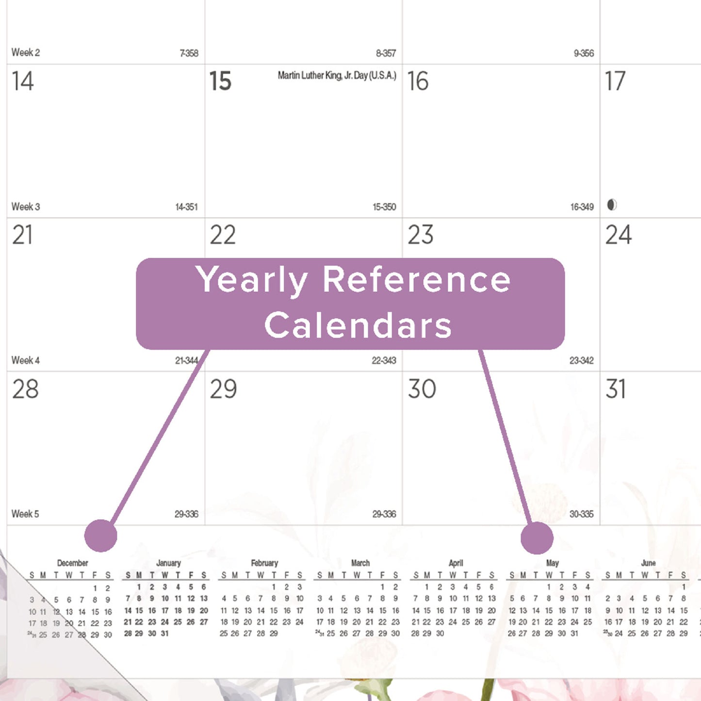 Blueline Passion Monthly Deskpad Calendar, Floral Artwork, 22 x 17, White/Multicolor Sheets, Black Binding, 12-Month (Jan-Dec): 2025 (C194113)