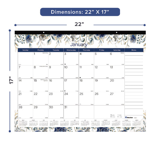 Blueline Monthly Desk Pad Calendar, Floral Artwork, 22 x 17, Black Binding, Clear Corners, 12-Month (Jan-Dec): 2025 (C194128)