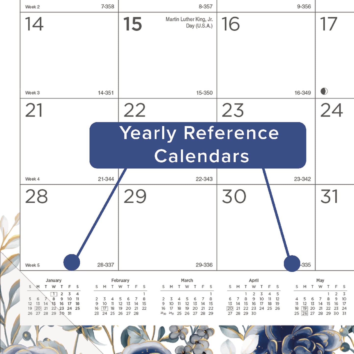 Blueline Monthly Desk Pad Calendar, Floral Artwork, 22 x 17, Black Binding, Clear Corners, 12-Month (Jan-Dec): 2025 (C194128)