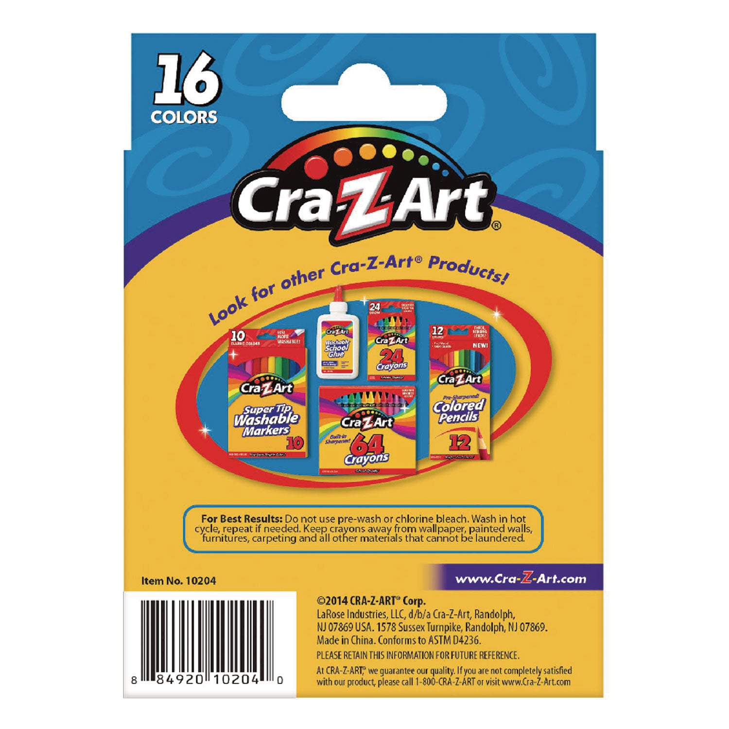 Cra-Z-Art Washable Jumbo Crayons, 16 Assorted Colors, 16/Pack (1020448)