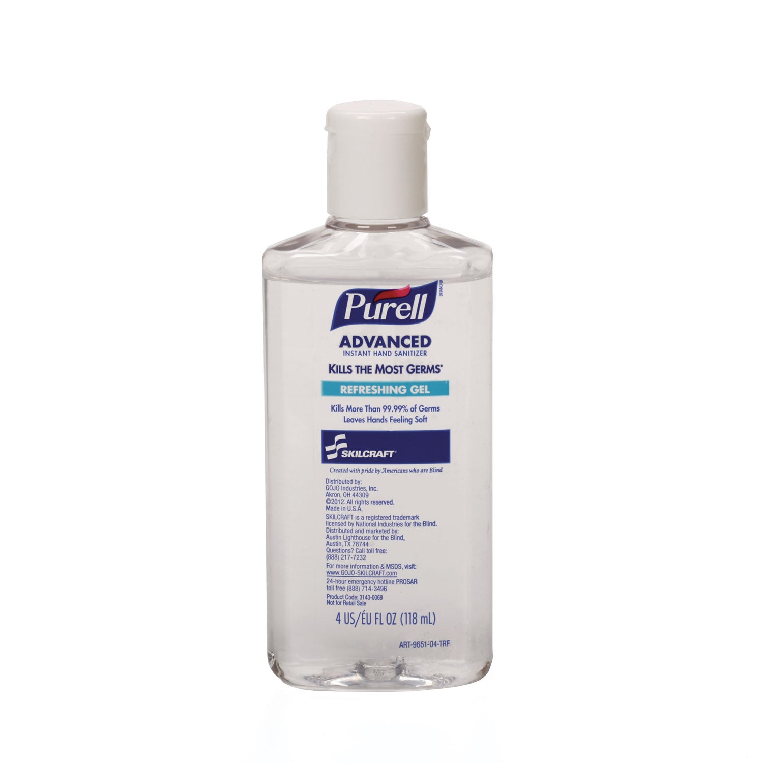 AbilityOne 8520014907358, SKILCRAFT PURELL Advanced Hand Sanitizer, Refreshing Gel Scent, 4 oz, 24/Box