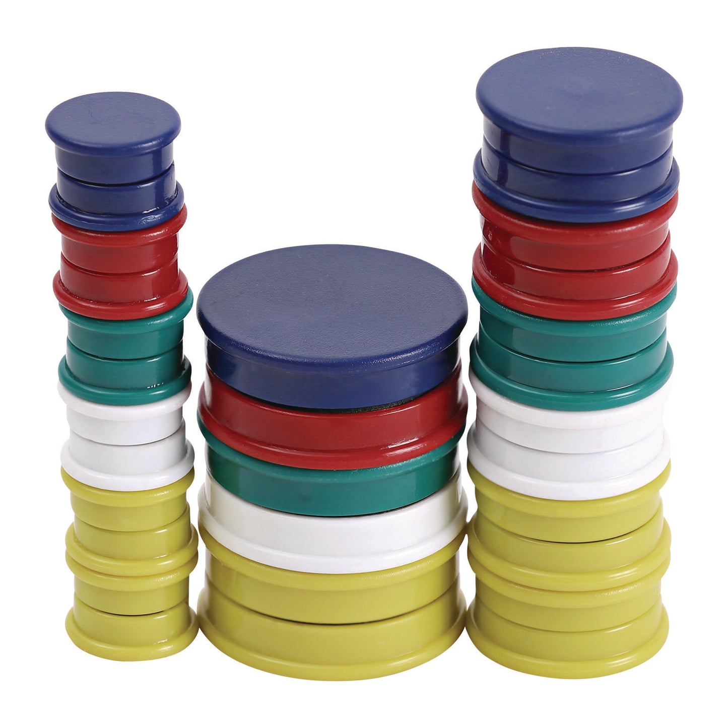 Universal High-Intensity Assorted Magnets, Circles, Assorted Colors, 0.75", 1.25" and 1.5" Diameters, 30/Pack (31251)