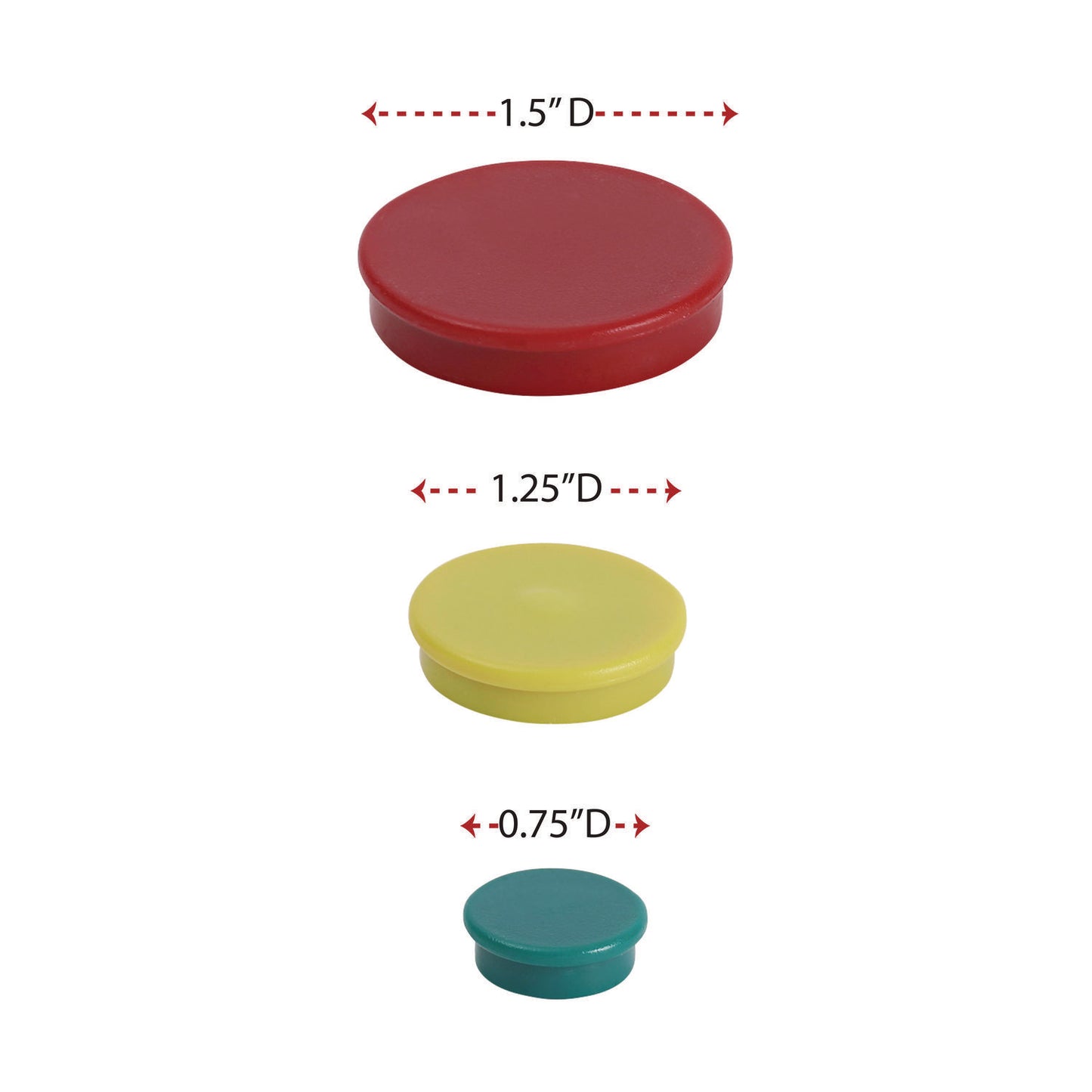 Universal High-Intensity Assorted Magnets, Circles, Assorted Colors, 0.75", 1.25" and 1.5" Diameters, 30/Pack (31251)