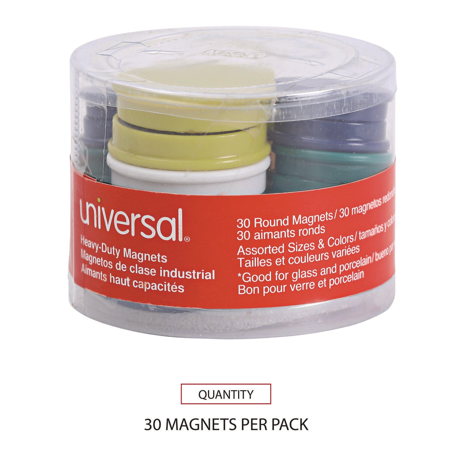 Universal High-Intensity Assorted Magnets, Circles, Assorted Colors, 0.75", 1.25" and 1.5" Diameters, 30/Pack (31251)