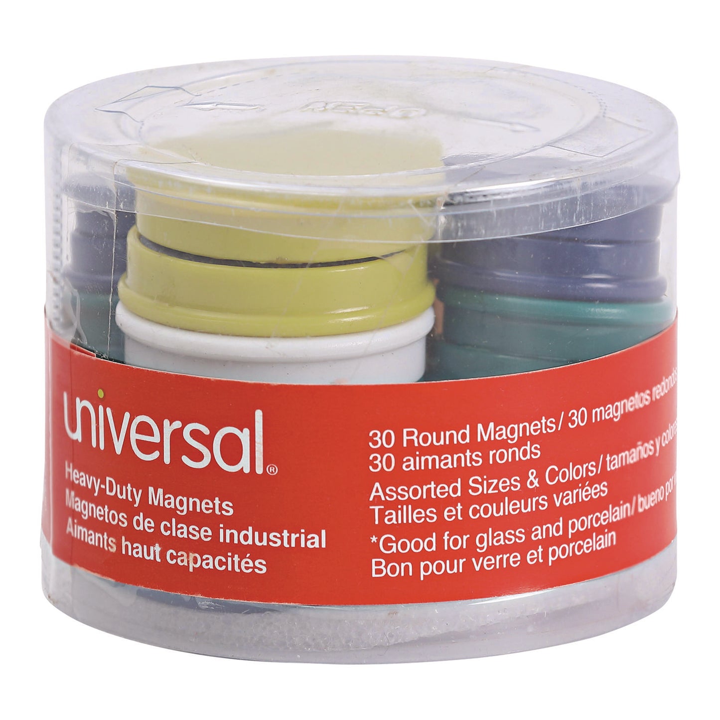 Universal High-Intensity Assorted Magnets, Circles, Assorted Colors, 0.75", 1.25" and 1.5" Diameters, 30/Pack (31251)