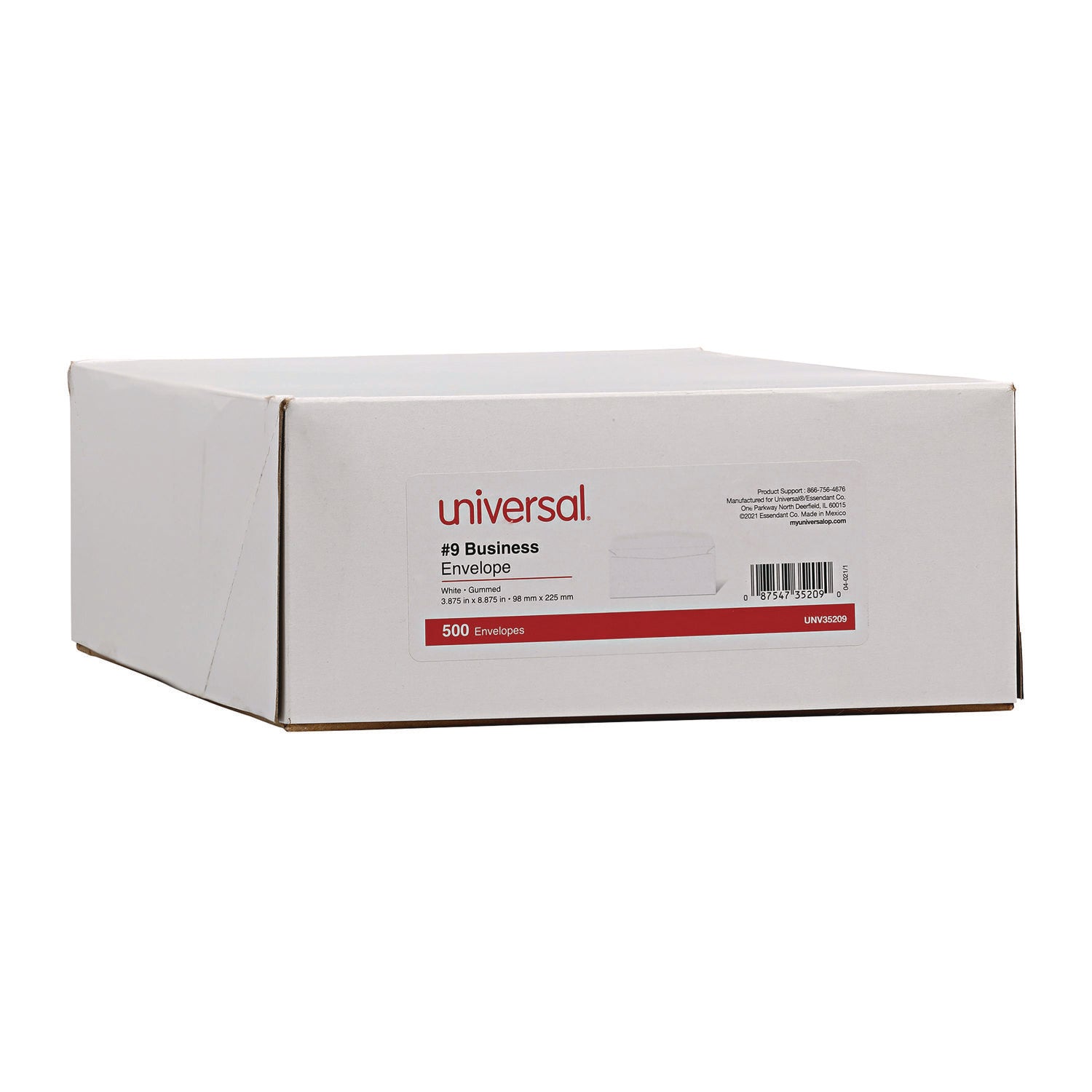 Universal Open-Side Business Envelope, #9, Square Flap, Gummed Closure, 3.88 x 8.88, White, 500/Box (35209)