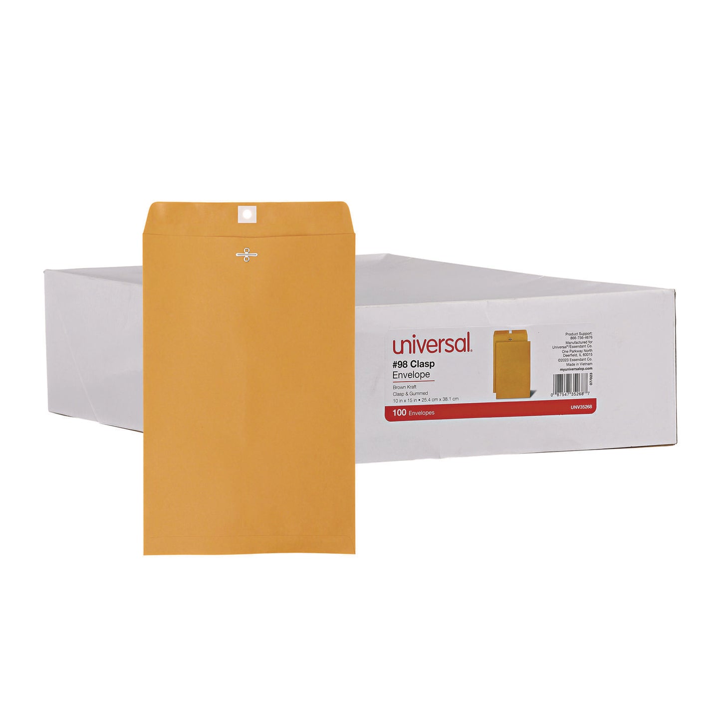 Universal Kraft Clasp Envelope, #98, Square Flap, Clasp/Gummed Closure, 10 x 15, Brown Kraft, 100/Box (35268)