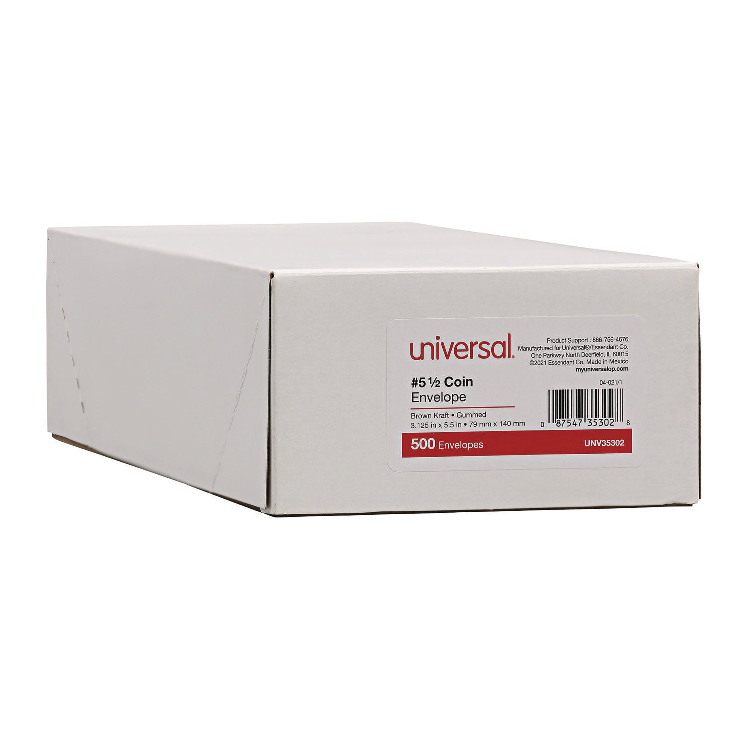 Universal Kraft Coin Envelope, #5 1/2, Round Flap, Gummed Closure, 3.13 x 5.5, Light Brown Kraft, 500/Box (35302)