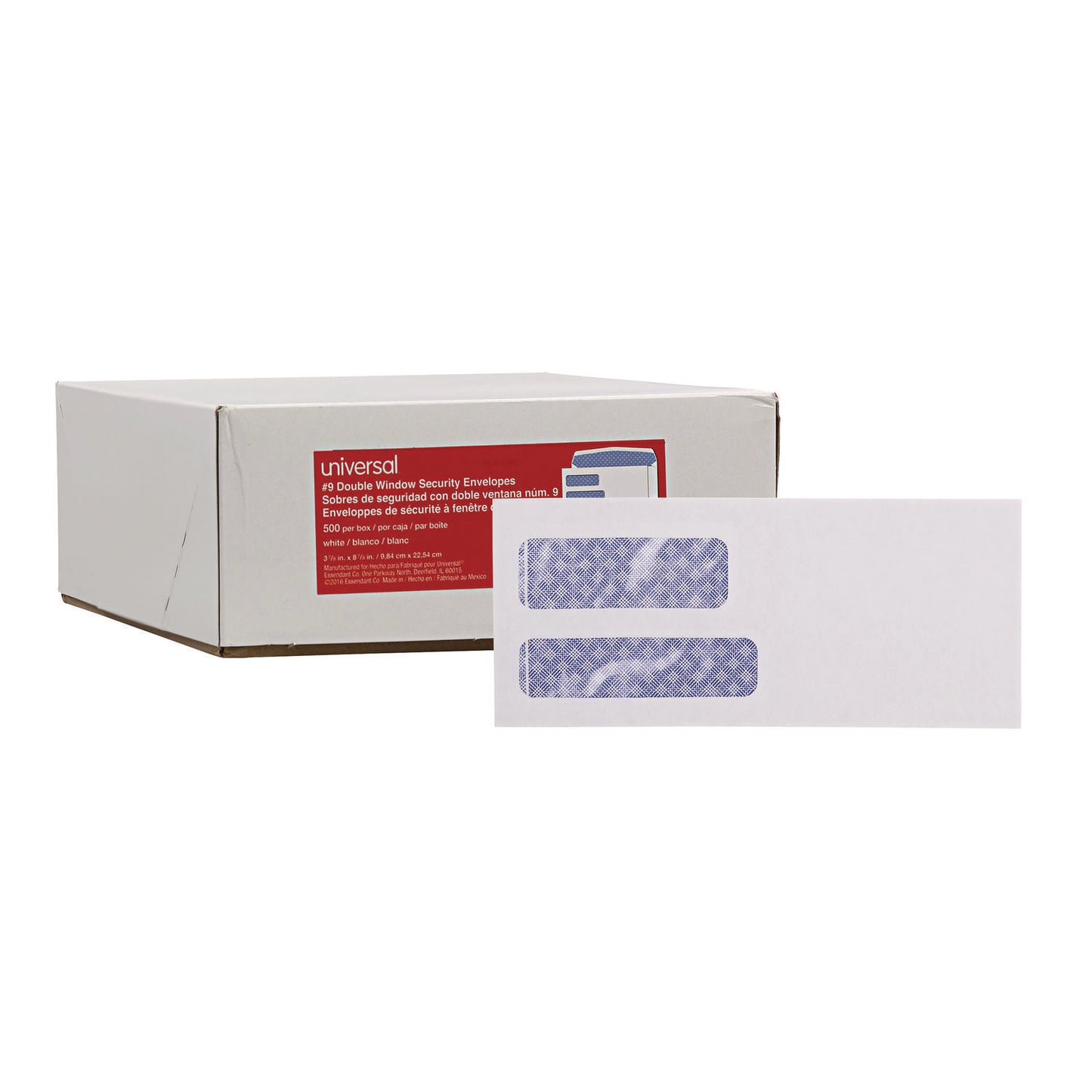 Universal Double Window Business Envelope, #9, Commercial Flap, Gummed Closure, 3.88 x 8.88, White, 500/Box (36301)