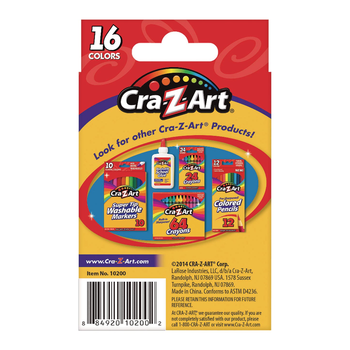 Cra-Z-Art Crayons, 16 Assorted Colors, 16/Set (10200WM40)