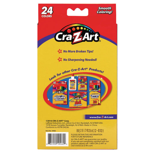 Cra-Z-Art Twist Up Colored Pencils, 24 Assorted Lead Colors, Clear Barrel, 24/Set (1046224)