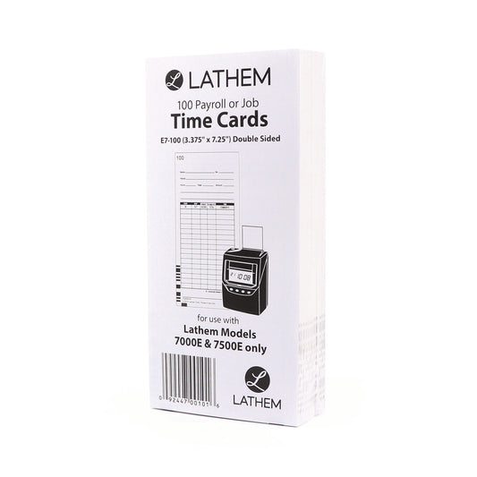 Time Clock Cards for Lathem Time 7000E, Two Sides, 3.5 x 7.25, 100/Pack (E7100)