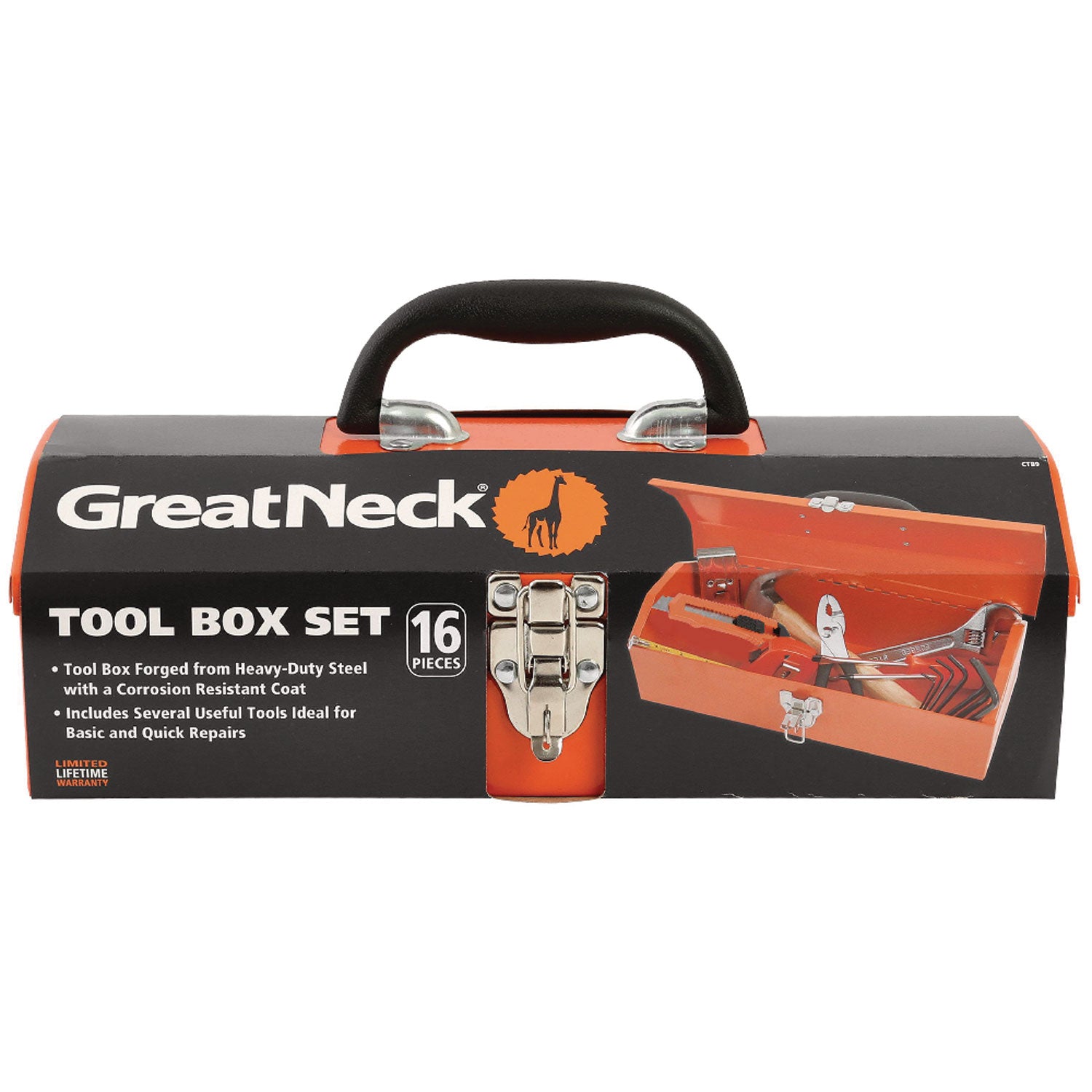 Great Neck 16-Piece Light-Duty Office Tool Kit, Metal Box, Red (CTB9)