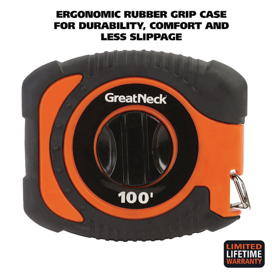 Great Neck English Rule Measuring Tape, 0.38" x 100 ft, Steel, Yellow (100E)