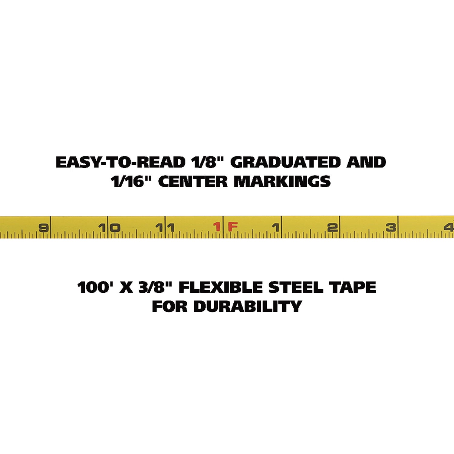 Great Neck English Rule Measuring Tape, 0.38" x 100 ft, Steel, Yellow (100E)