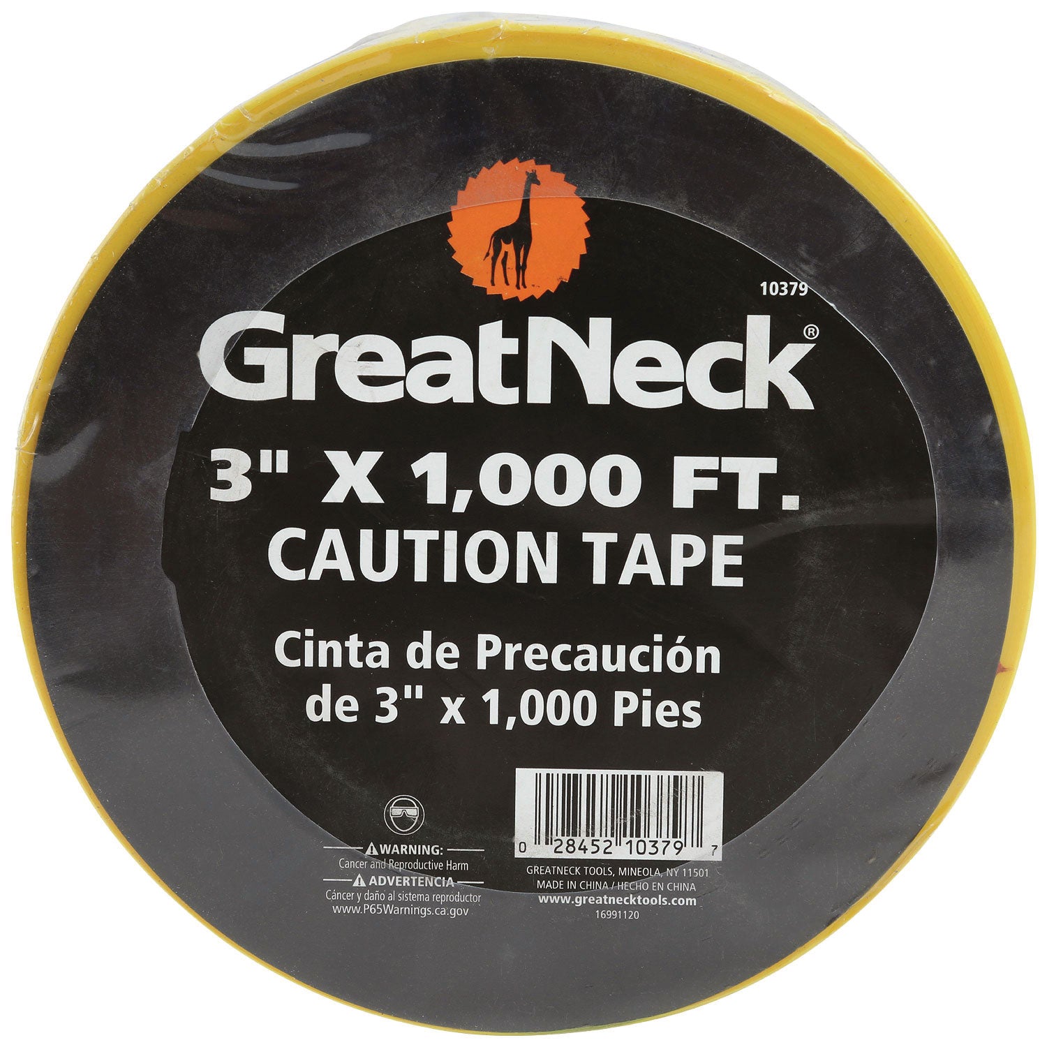 Great Neck Caution Safety Tape, Non-Adhesive, 3" x 1,000 ft, Yellow (10379)