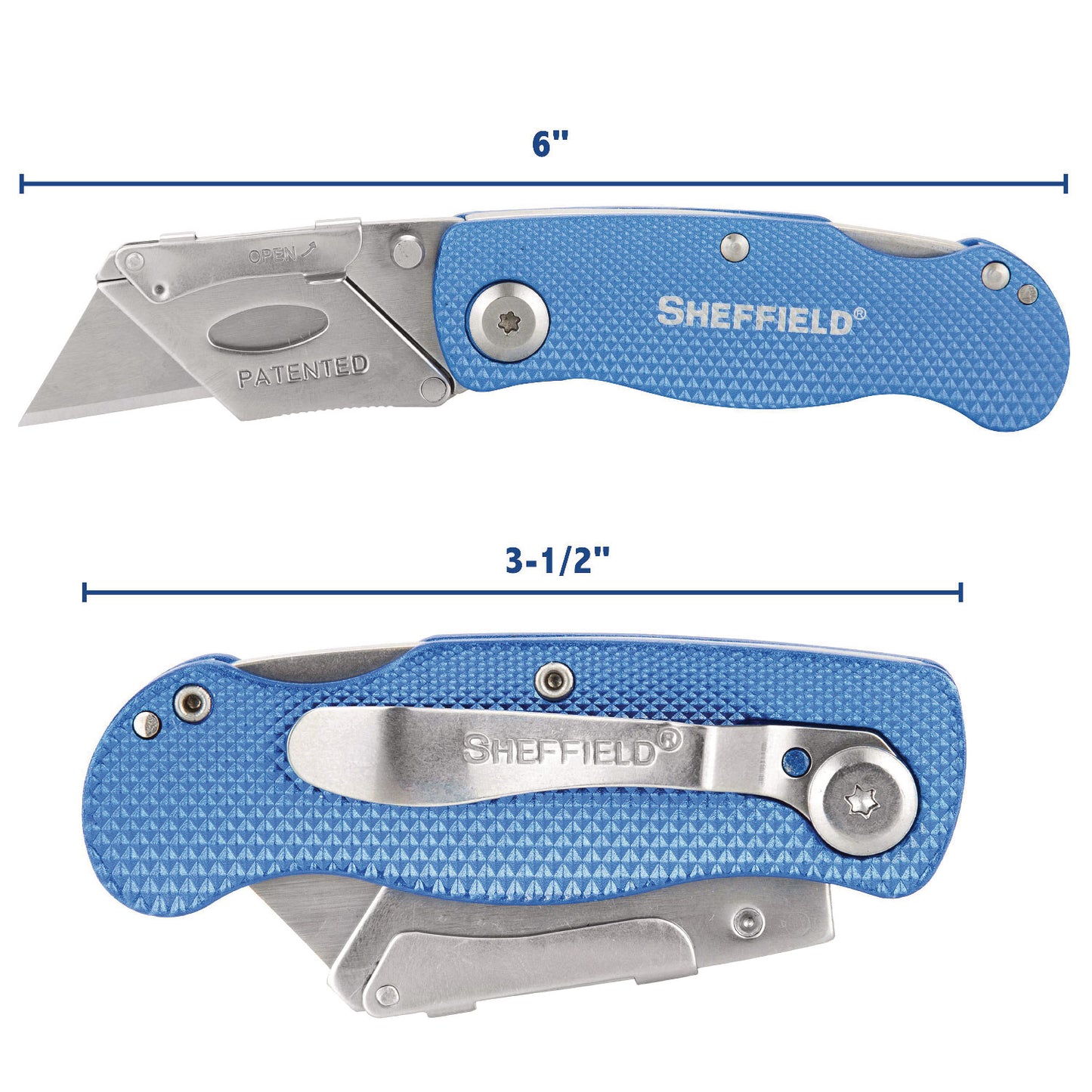 Great Neck Sheffield Folding Lockback Knife, 1 Utility Blade, 2" Blade, 3.5" Aluminum Handle, Blue (12113)