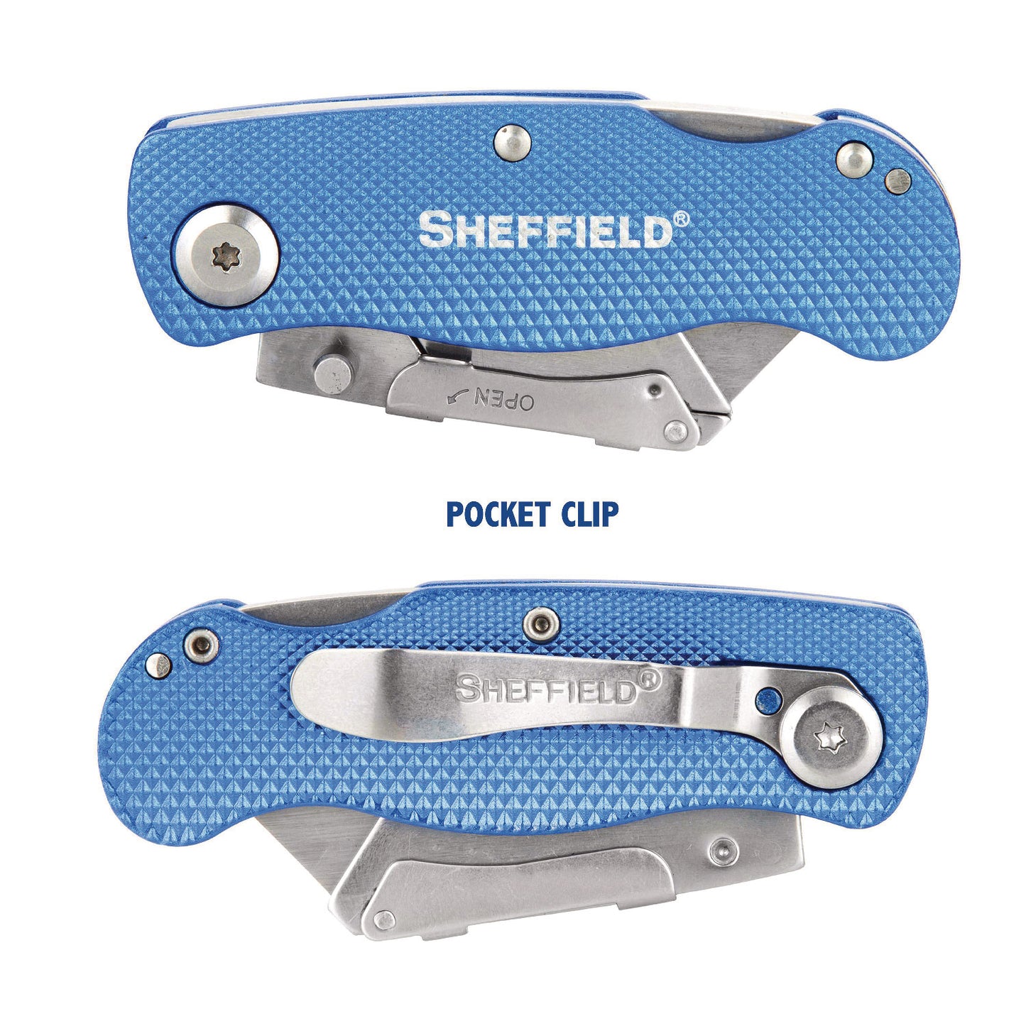 Great Neck Sheffield Folding Lockback Knife, 1 Utility Blade, 2" Blade, 3.5" Aluminum Handle, Blue (12113)