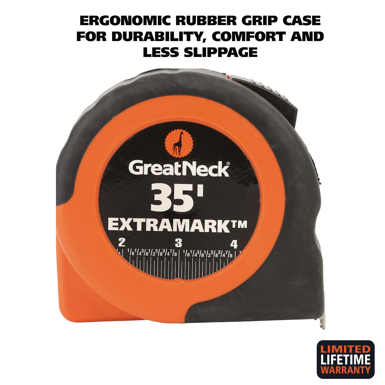 Great Neck ExtraMark Tape Measure, 1" x 35 ft, Steel, Orange/Black (95010)