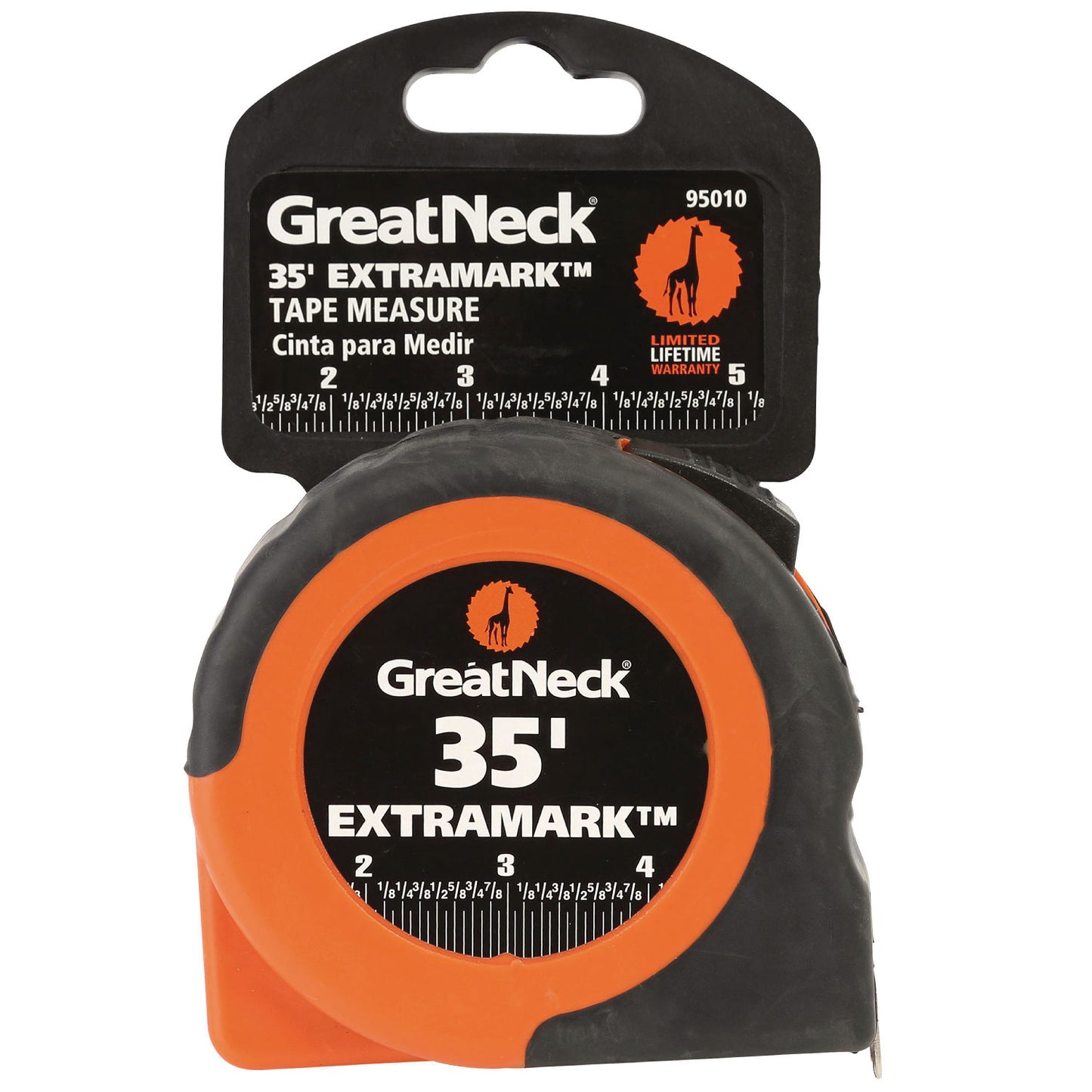 Great Neck ExtraMark Tape Measure, 1" x 35 ft, Steel, Orange/Black (95010)