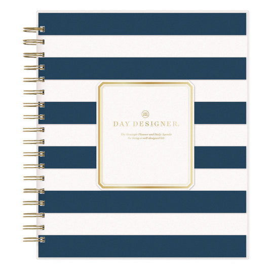 Blue Sky Day Designer Navy Stripe Daily/Monthly Planner, Horizontal Stripe Artwork, 10 x 8, Navy/White Cover, 12-Month (Jan-Dec): 2025 (142098)