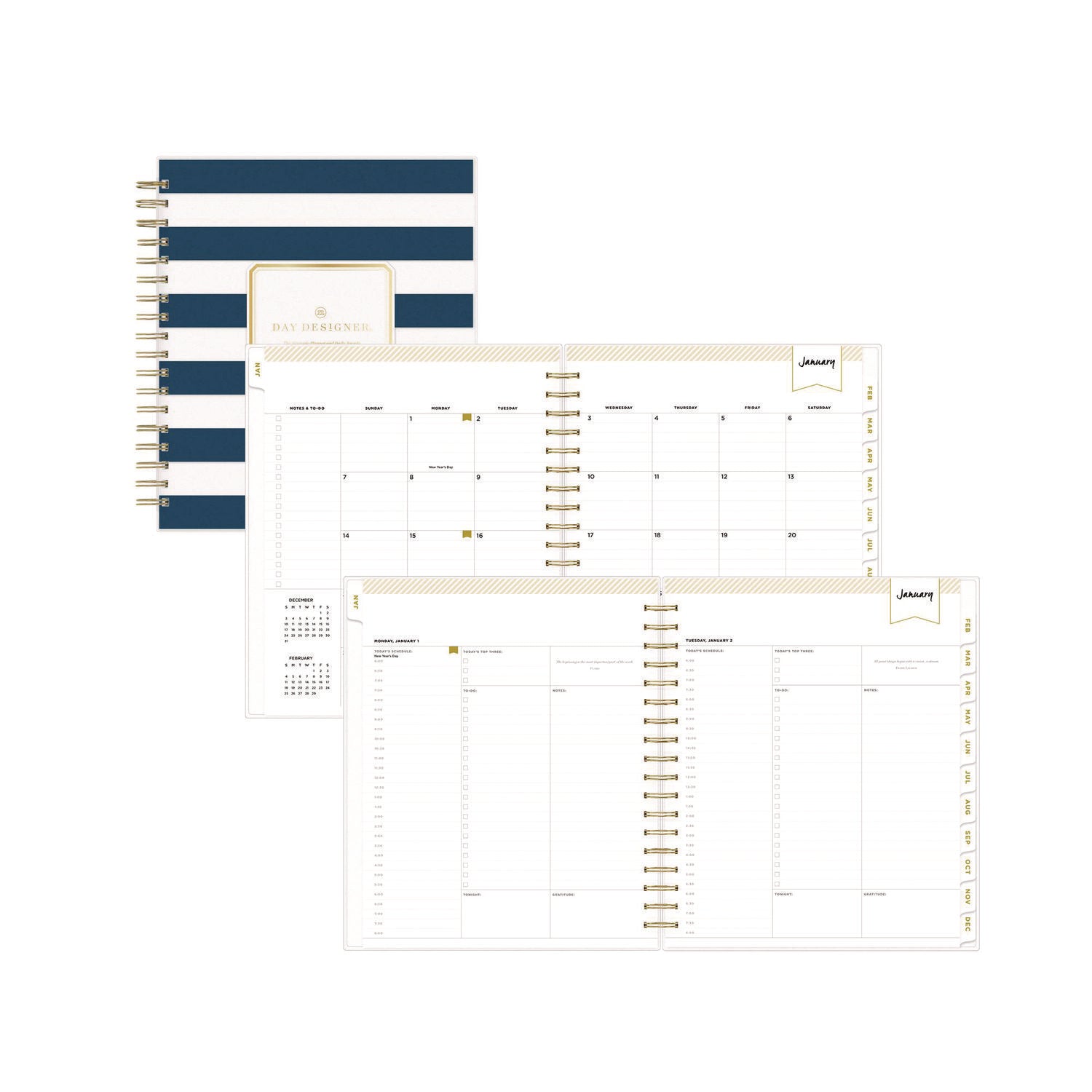 Blue Sky Day Designer Navy Stripe Daily/Monthly Planner, Horizontal Stripe Artwork, 10 x 8, Navy/White Cover, 12-Month (Jan-Dec): 2025 (142098)