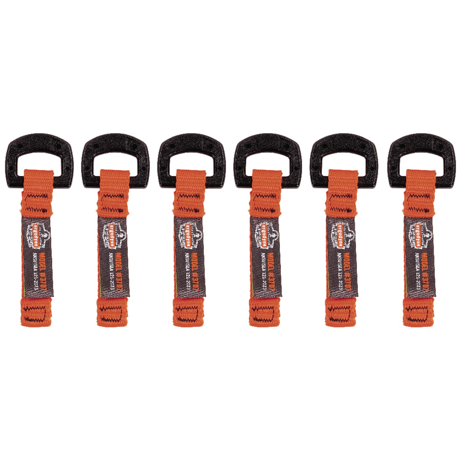 ergodyne Squids 3707 Web Tool Tether Attachment w/ Non-Conductive D-Ring Tool Tails, 2 lb Max Working Capacity, 3.5", Orange, 6/Pack (19711)