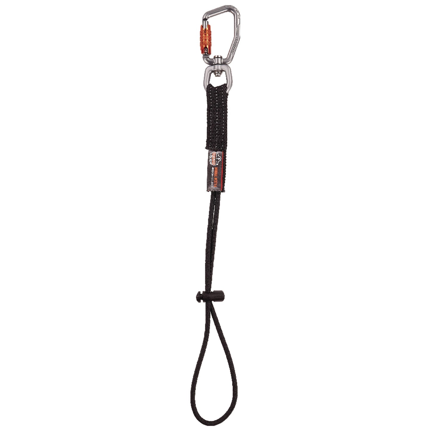 ergodyne Squids 3714 Elastic Tool Tail Lanyard w/Carabiner and Cinch Loop, 10 lb Max Working Capacity, 15" Long, Black, 3/Pack (19766)