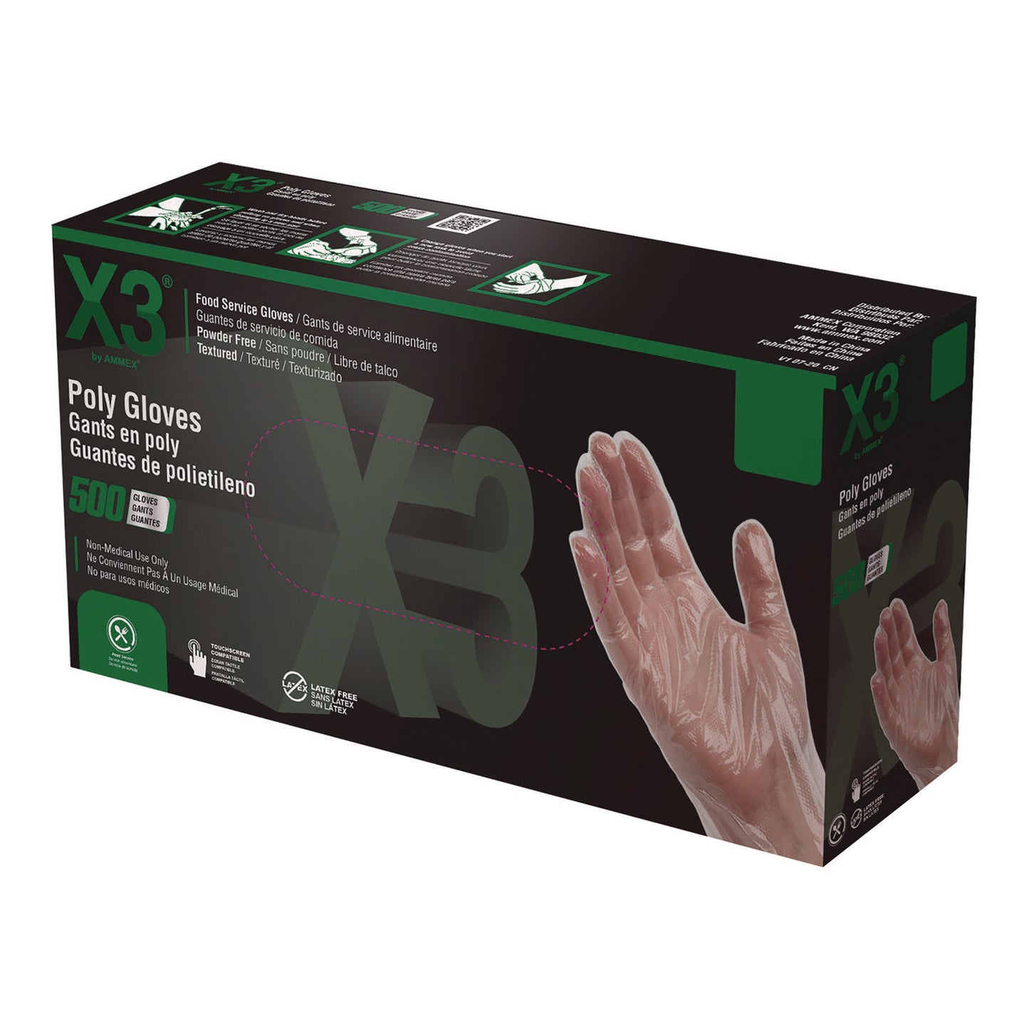 X3 by AMMEX Poly Food Safe Industrial Gloves, Large, Clear, 500/Box (PGLOVEL500)