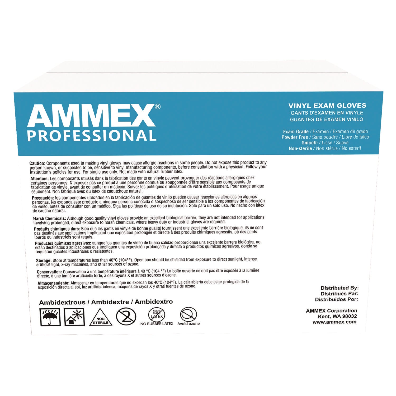 AMMEX Professional Vinyl Exam Gloves, Powder-Free, X-Large, Clear, 100/Box (VPF68100BX)